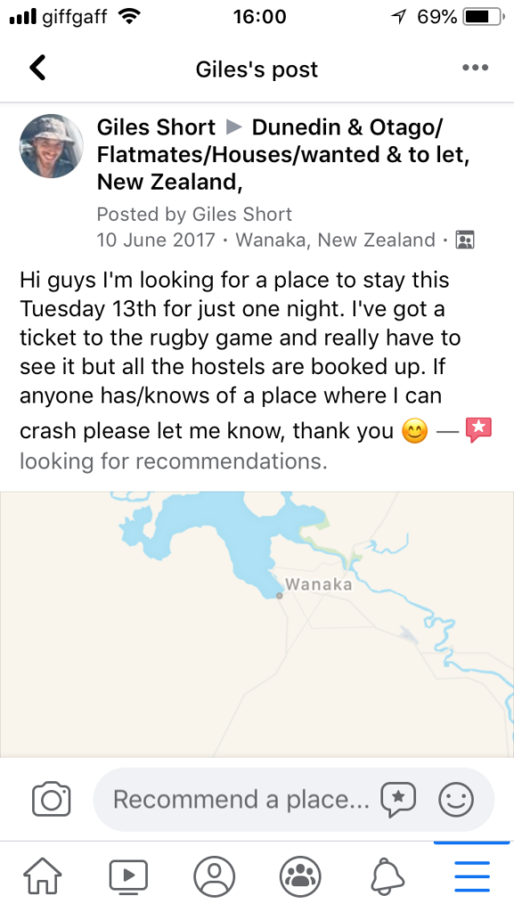 Post from Giles Short to Dunedin Facebook Group