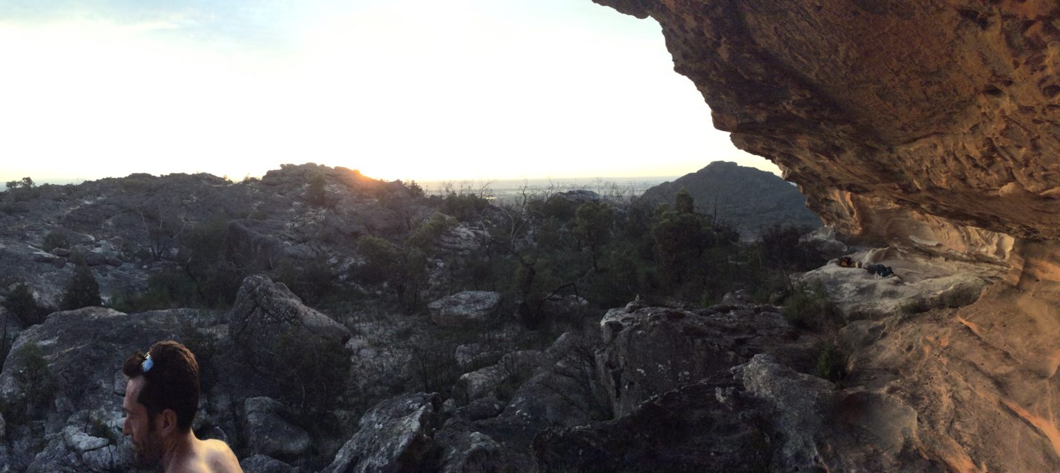 Panoramic from Cave up a mountain