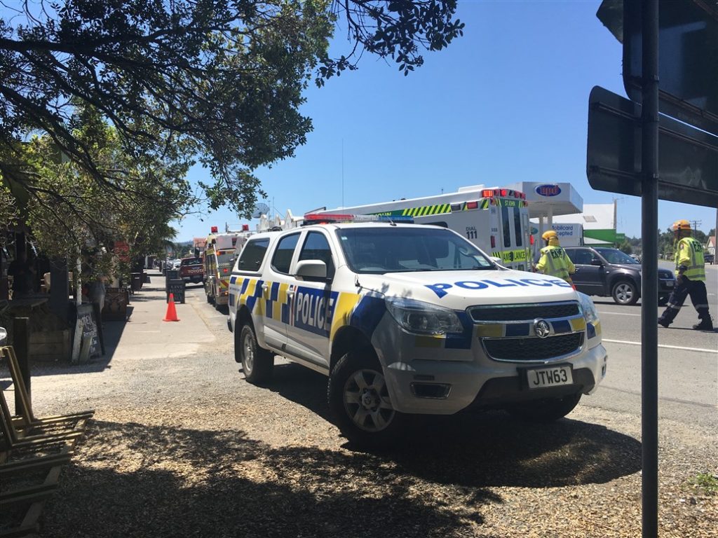 Scene of Emergency with Police truck and fire engine